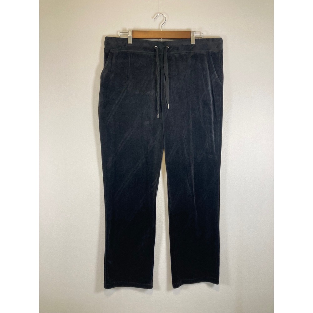 Y2K Loungewear Gloria Vanderbilt Womens XL Black Velour Drawstring Pants Soft